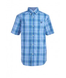 Chaps Blue/Green/Light Blue Plaid Short Sleeve Stretch Shirt